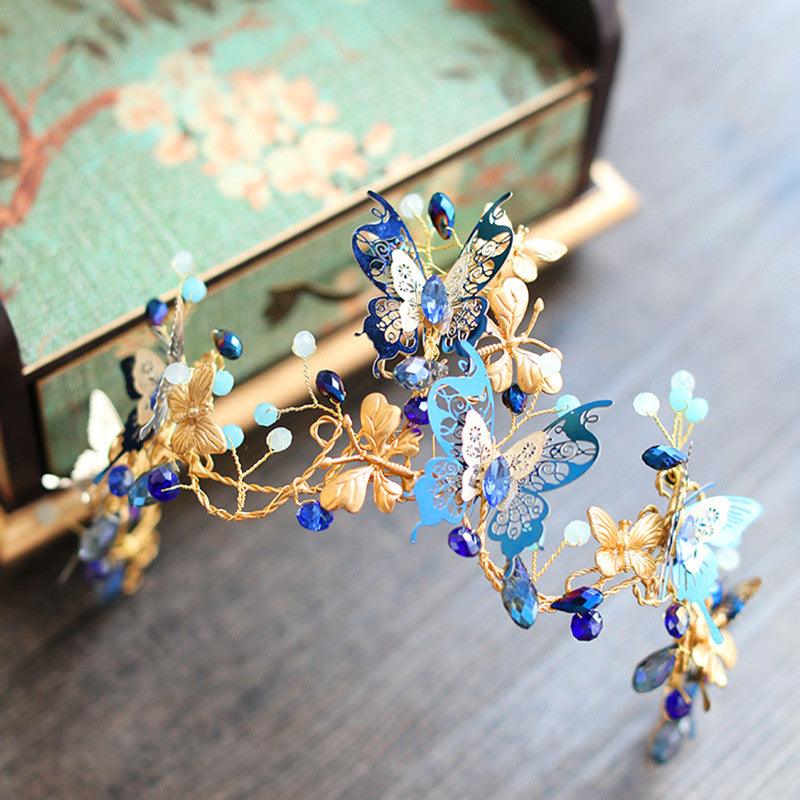 Blue Butterfly Crown  Beads Hair Accessories - TeresaCollections