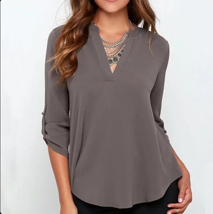 Chiffon V-Neck Loose Blouse - TeresaCollections