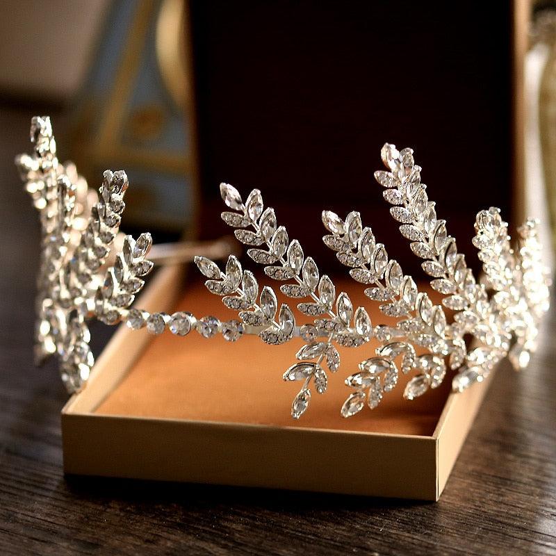 Luxury Clear Crystal Olive Branch Wedding Headband Tiara - TeresaCollections