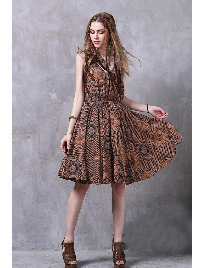 Floral Print Elastic Waist A-line Women Dress - TeresaCollections