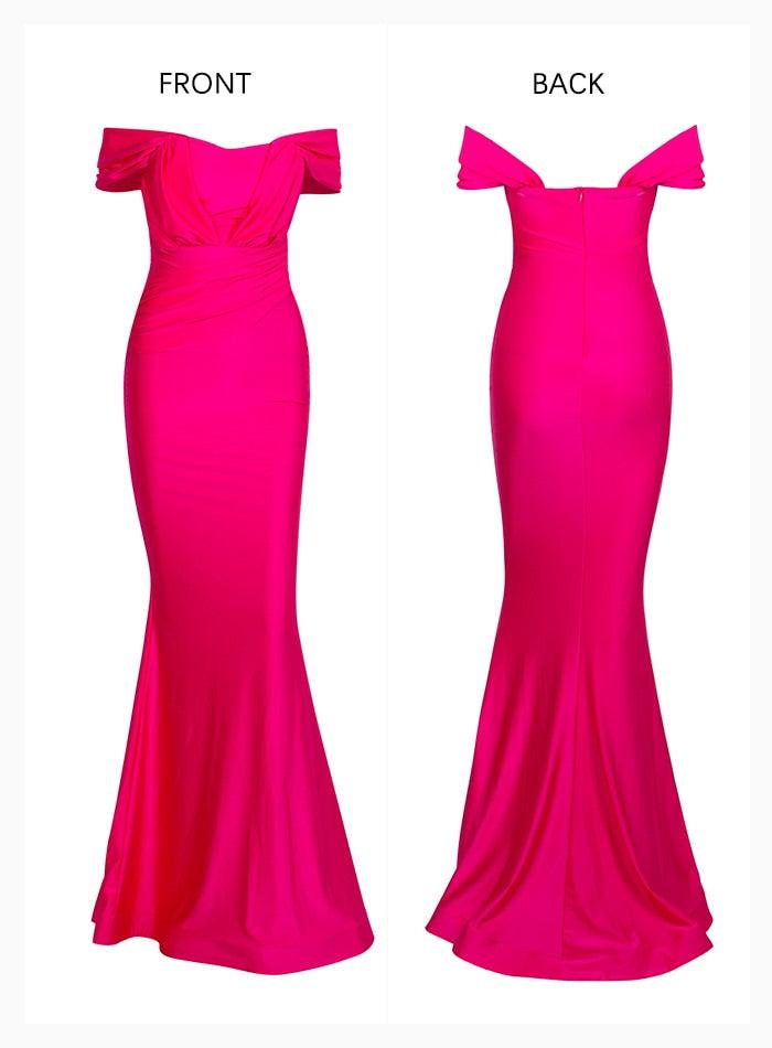 Sexy Hot Pink Tube Top Cross Elastic Shoulder Party Ball Dress Gown - TeresaCollections