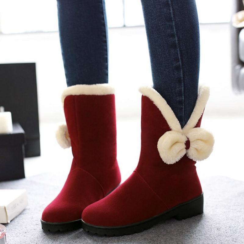 Faux Fur Bowtie Winter Booties - TeresaCollections