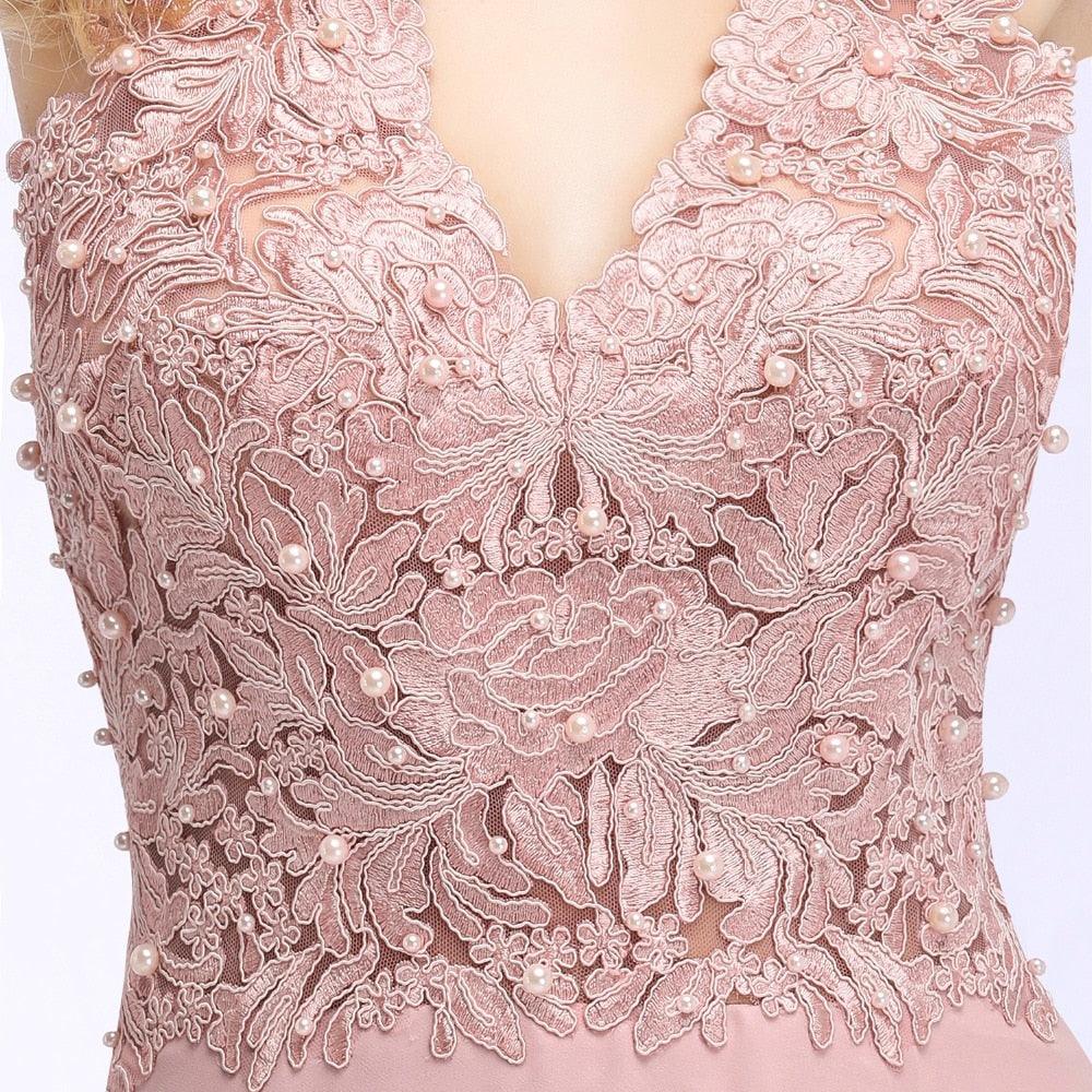 V Neck Sleeveless Applique Wedding Party Dress - TeresaCollections