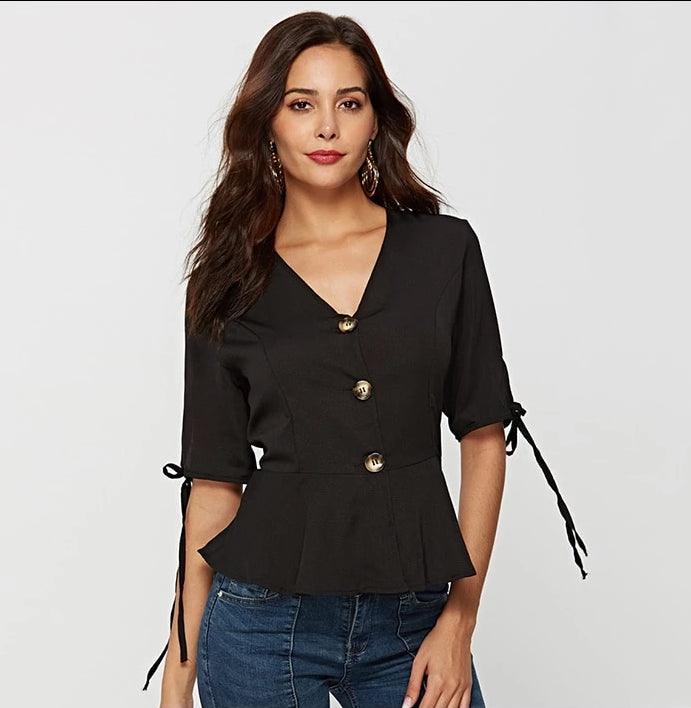 Summer V Neck Blouse Shirt - TeresaCollections