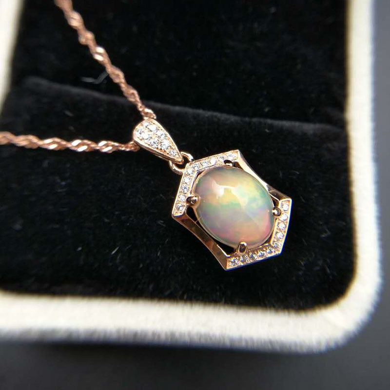 Natural Ethiopian Opal Oval Cut 8*10  Pendants 925 Sterling Silver Gemstone Necklace