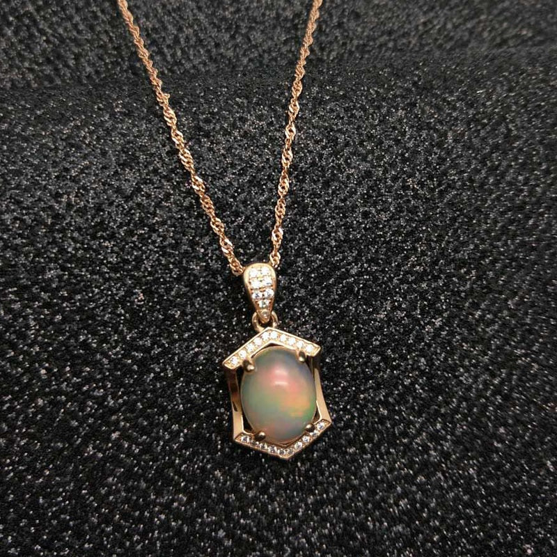Natural Ethiopian Opal Oval Cut 8*10  Pendants 925 Sterling Silver Gemstone Necklace