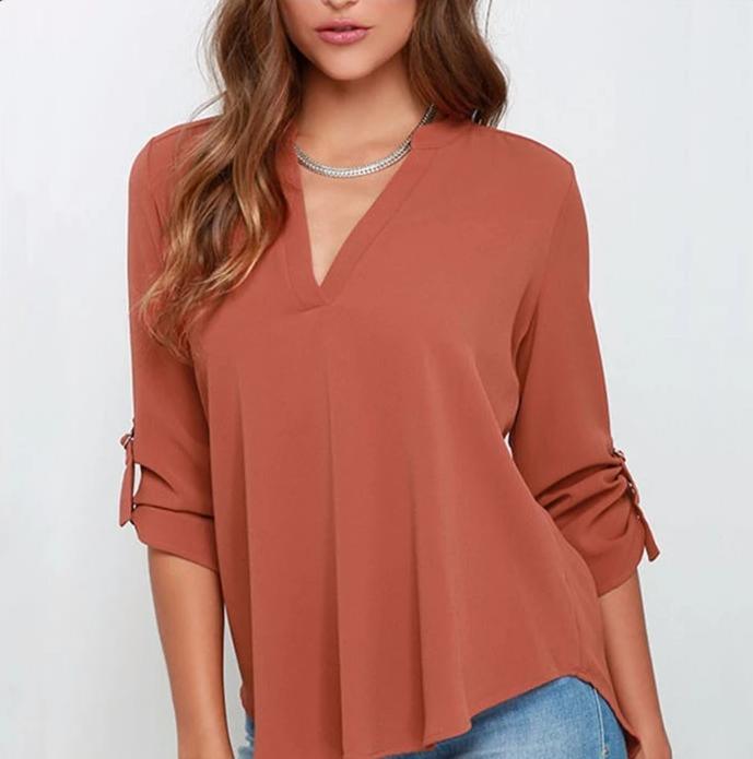 Chiffon V-Neck Loose Blouse - TeresaCollections