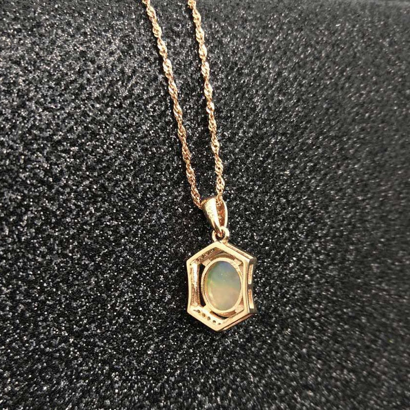 Natural Ethiopian Opal Oval Cut 8*10  Pendants 925 Sterling Silver Gemstone Necklace