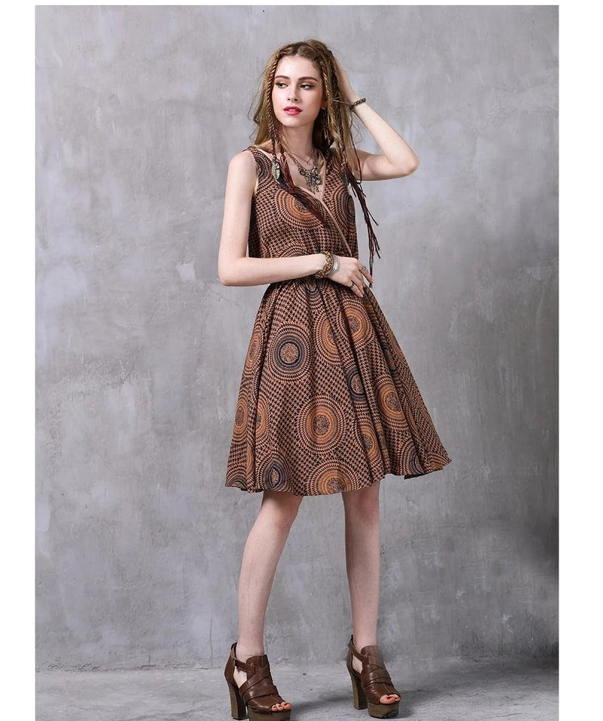 Floral Print Elastic Waist A-line Women Dress - TeresaCollections