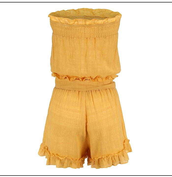 Yellow Elastic Waist Summer Sexy off Shoulder Rompers - TeresaCollections