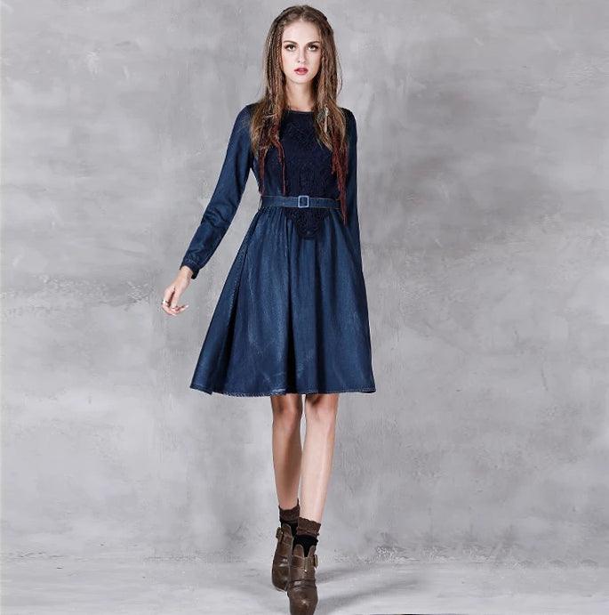 Hollow Out Belted A-Line Free Flowing Dress - TeresaCollections