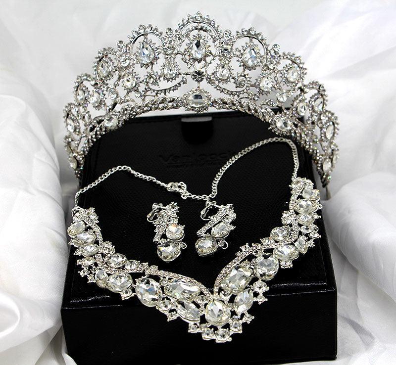 Gorgeous European Rhinestones Crystal Bridal Tiara Necklace Jewelry sets - TeresaCollections
