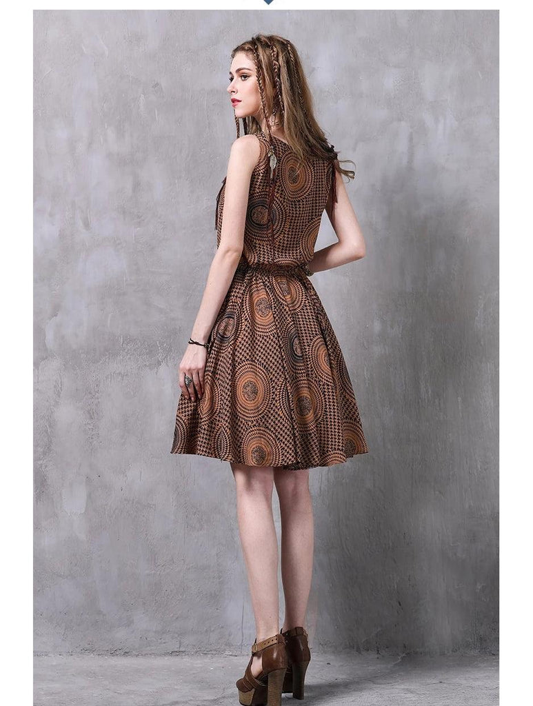 Floral Print Elastic Waist A-line Women Dress - TeresaCollections