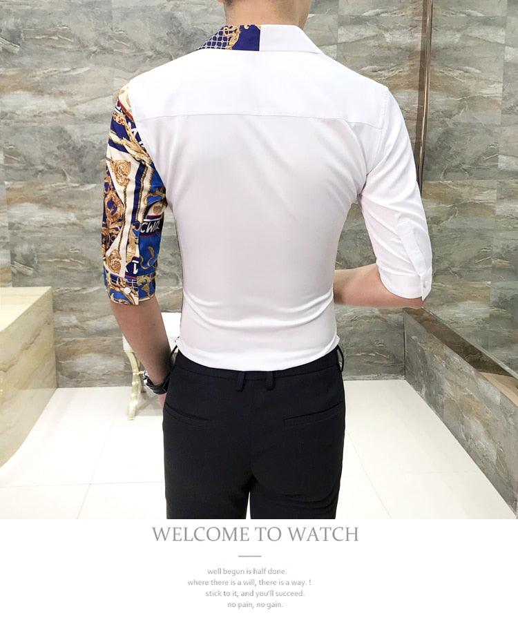 Printed Short Sleeve  Sleeve Slim Fit Streetwear Camisa Masculina Men Shirt 3XL-M - TeresaCollections