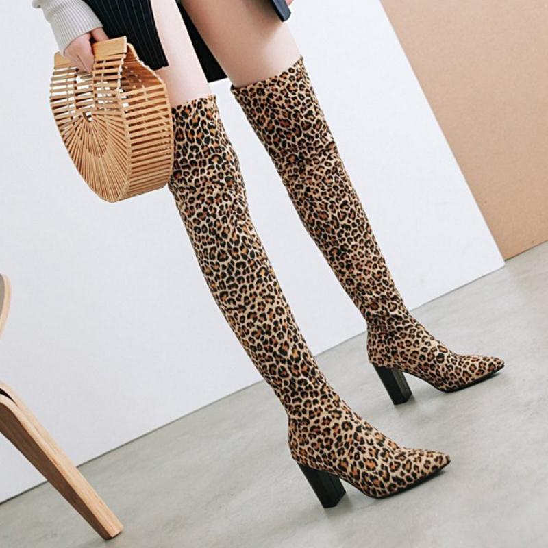 Pointed Toe Slip On Thigh High Heels Knee High Boot - TeresaCollections