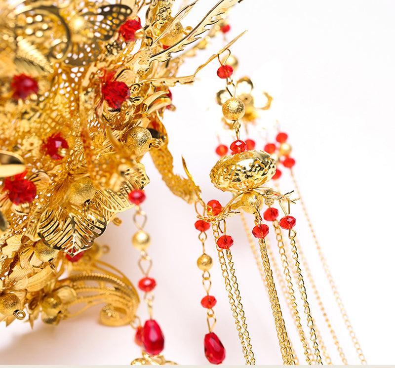 Vintage Chinese  Gold Bridal Headdress Wedding Gilding Coronet Hair Jewelry Tiara - TeresaCollections