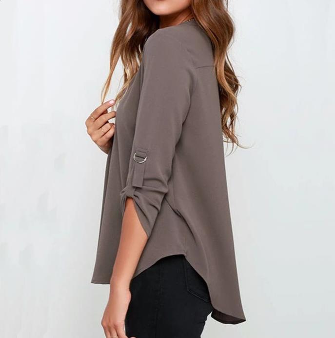 Chiffon V-Neck Loose Blouse - TeresaCollections