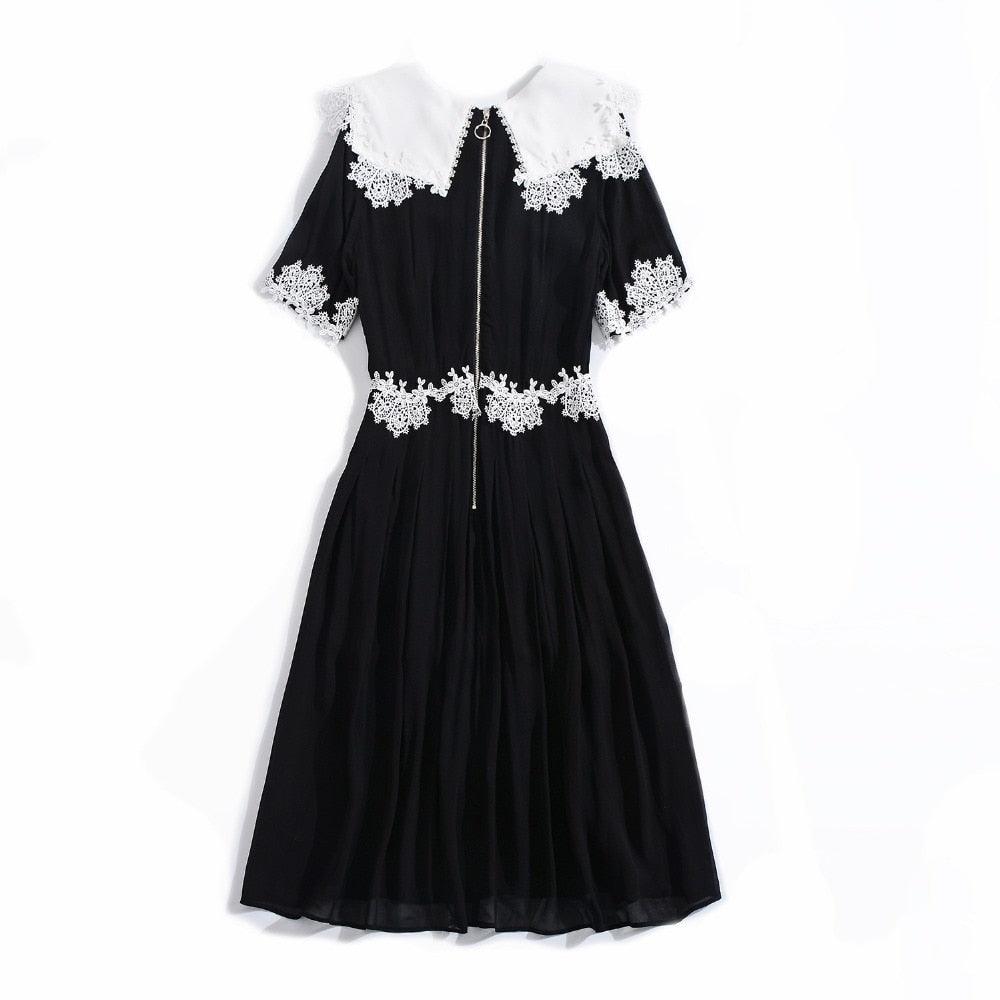Black Short Sleeve A Line Work Wear Dress - TeresaCollections