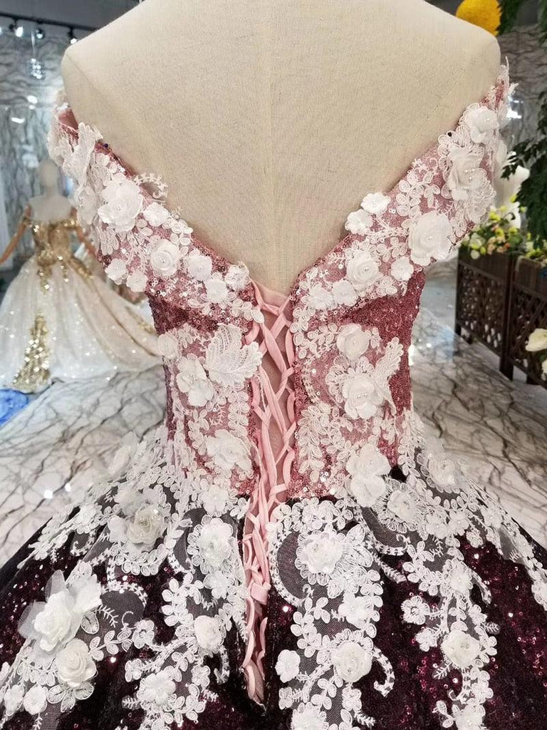Sweetheart Lace up Backoff The Shoulder Floor Length Swollen Shiny Evening Dress Ball Gown - TeresaCollections