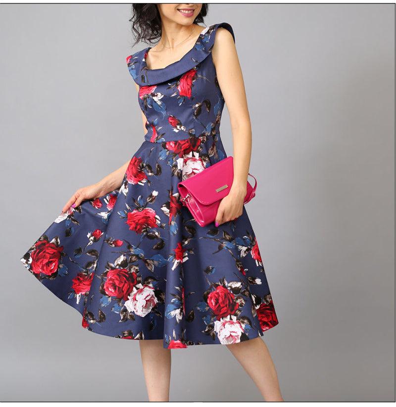 Vintage Floral Print Retro Dress - TeresaCollections
