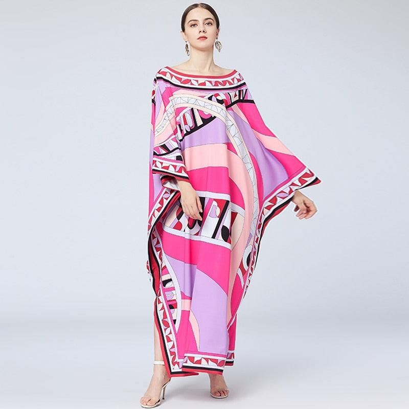 Silk Bohemian Plus Size Batwing Sleeve Maxi Dress - TeresaCollections