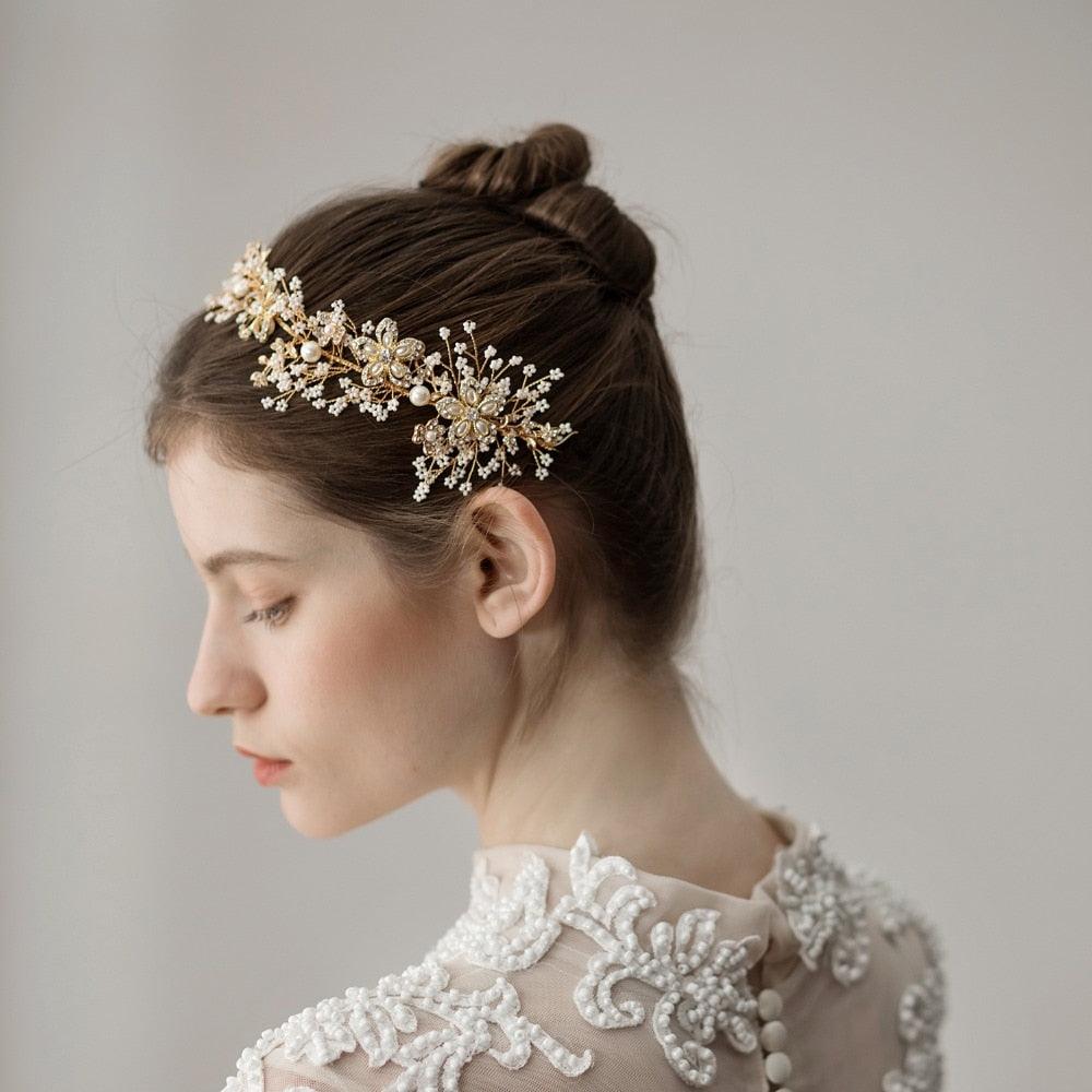 Elegant Gold Crystal Evening Hair Jewelry Wedding Hair Accessory - TeresaCollections