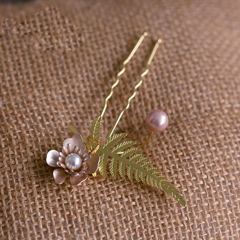Handmade Wedding Pearls Hair Sticks Flower Tiara - TeresaCollections