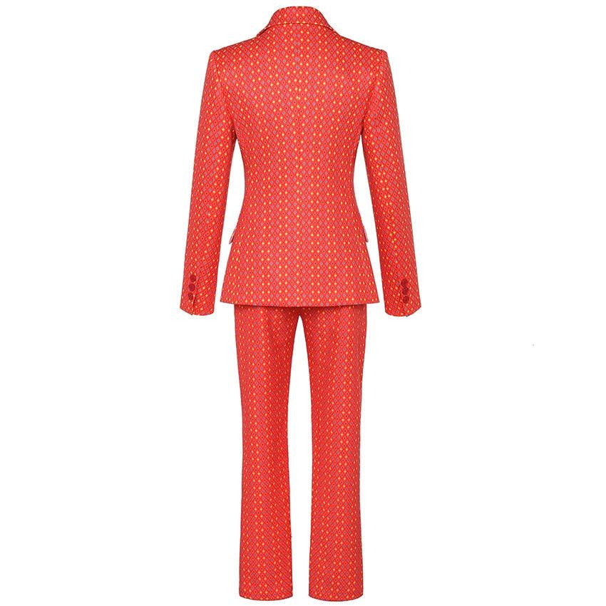 Coral Print Blazer Pants Suits - TeresaCollections