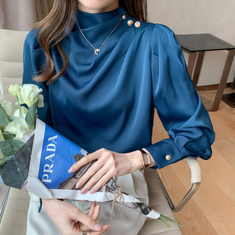 Silk Puff Satin Boatneck Blouse