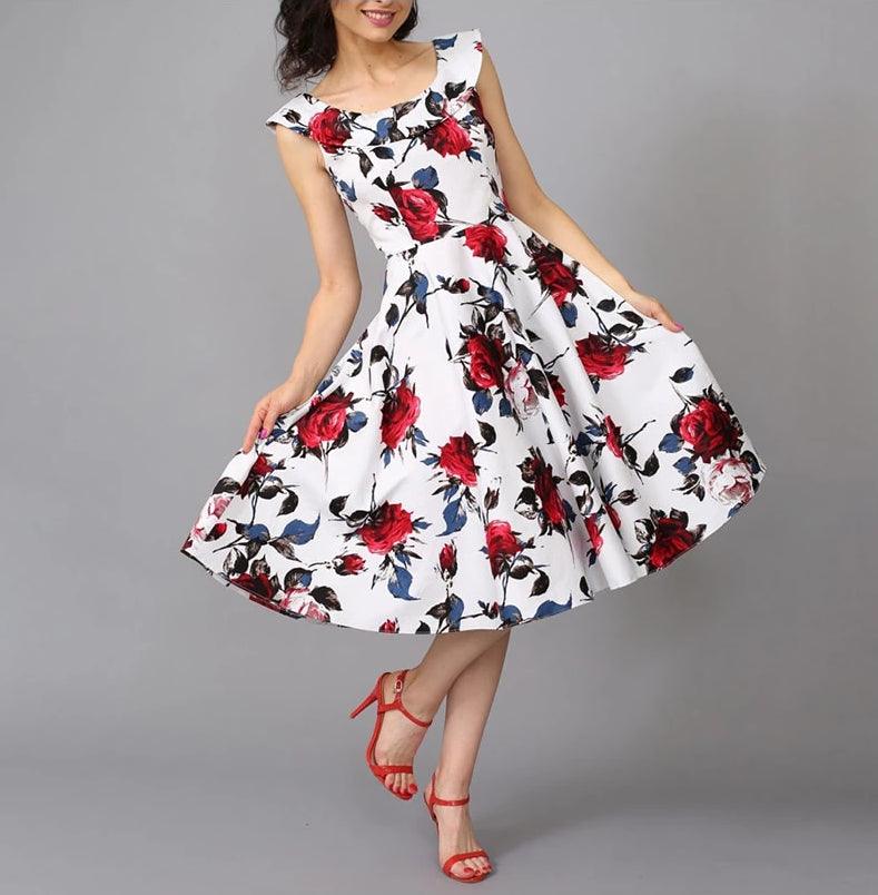 Vintage Floral Print Retro Dress - TeresaCollections