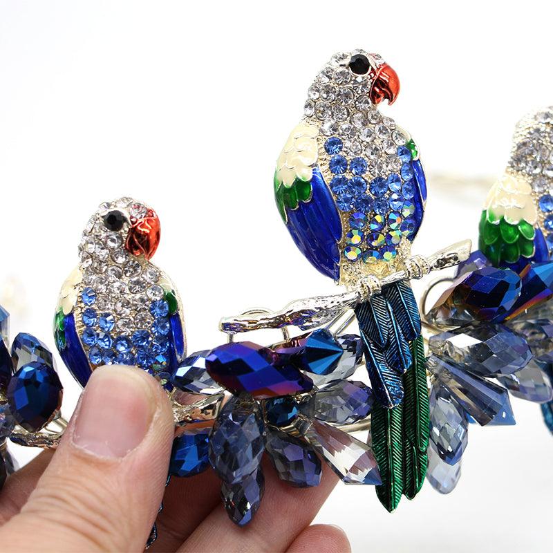 European Style Bird Shape Tiaras Blue Pearl Crystal Bridal Hair Accessories - TeresaCollections