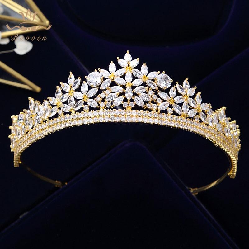 Royal Sparkling Zircon Silver Gold Crystal Bridal Wedding Hair Accessories - TeresaCollections