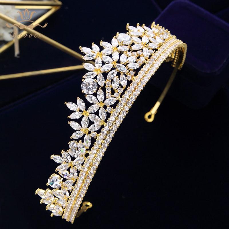 Royal Sparkling Zircon Silver Gold Crystal Bridal Wedding Hair Accessories - TeresaCollections