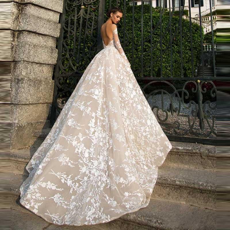 Illusion Neckline Long Sleeves Lace Tulle Backless High Quality Bridal  Wedding Dress - TeresaCollections