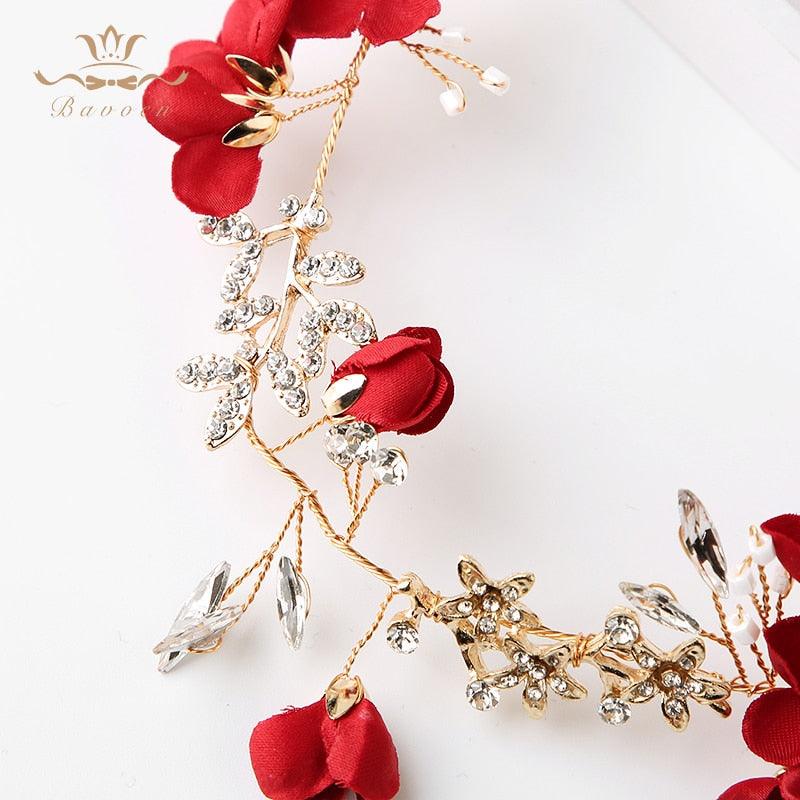 Red Multi-layers Crystal Bridal Headbands - TeresaCollections