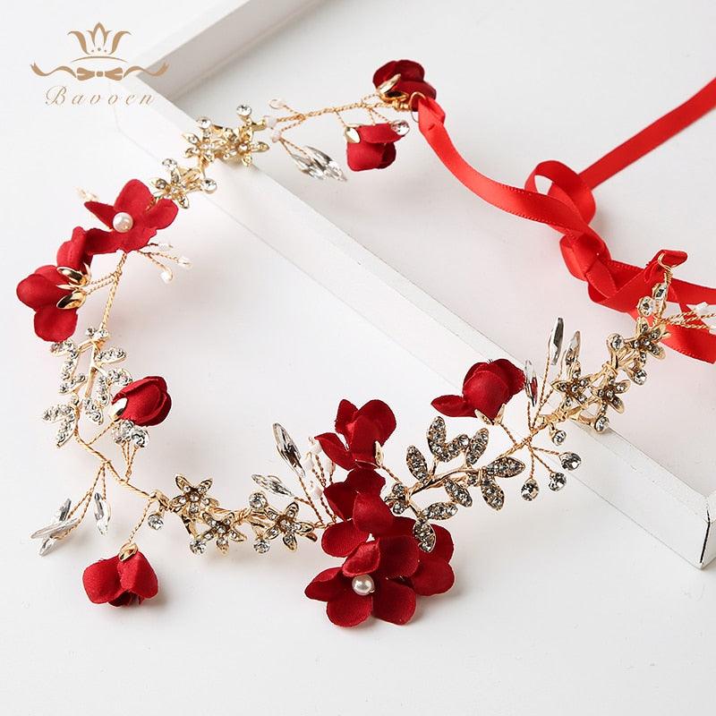Red Multi-layers Crystal Bridal Headbands - TeresaCollections
