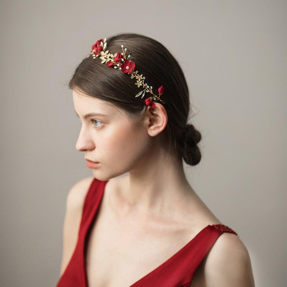 Red Multi-layers Crystal Bridal Headbands - TeresaCollections