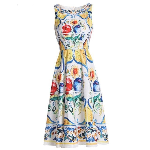 Summer Sleeveless Tank Gorgeous Floral Printed Dress - TeresaCollections