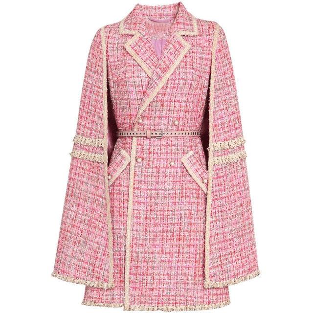 Autumn winter cloak coats double breasted pocket Belted Warm Pink Jackets - TeresaCollections