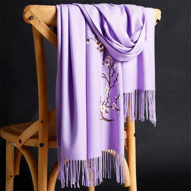 Soft Wool Pashmina Shawls Flower Embroidery Cashmere Scarf - TeresaCollections