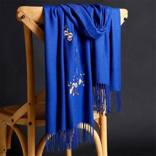 Soft Wool Pashmina Shawls Flower Embroidery Cashmere Scarf - TeresaCollections