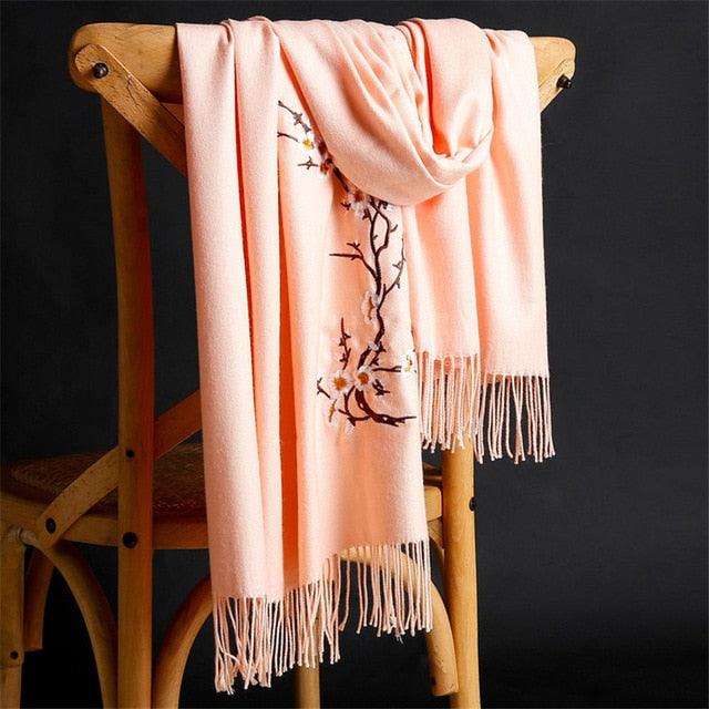 Soft Wool Pashmina Shawls Flower Embroidery Cashmere Scarf - TeresaCollections