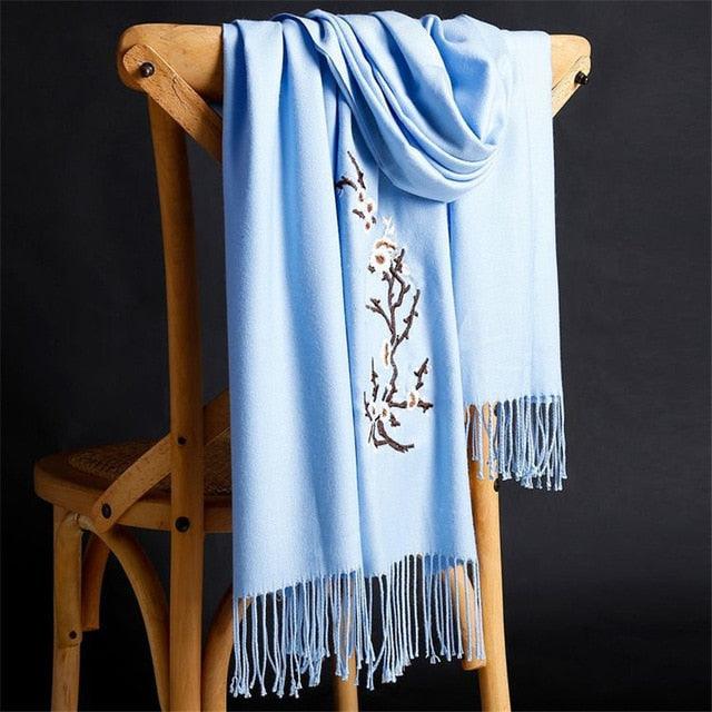 Soft Wool Pashmina Shawls Flower Embroidery Cashmere Scarf - TeresaCollections