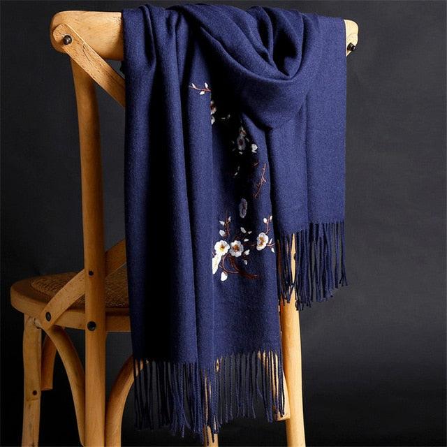 Soft Wool Pashmina Shawls Flower Embroidery Cashmere Scarf - TeresaCollections