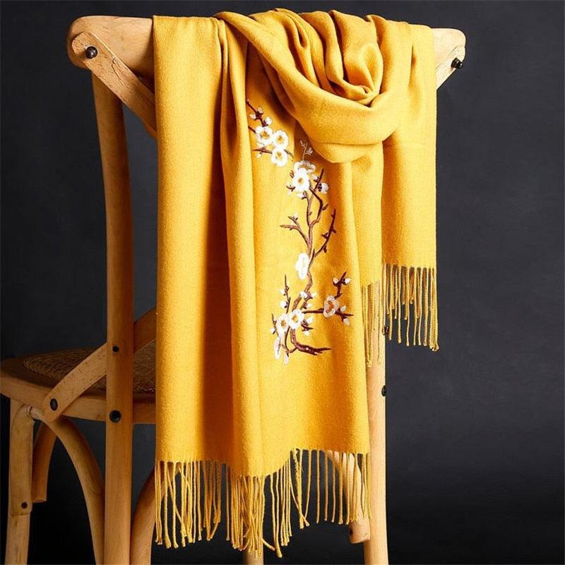 Soft Wool Pashmina Shawls Flower Embroidery Cashmere Scarf - TeresaCollections