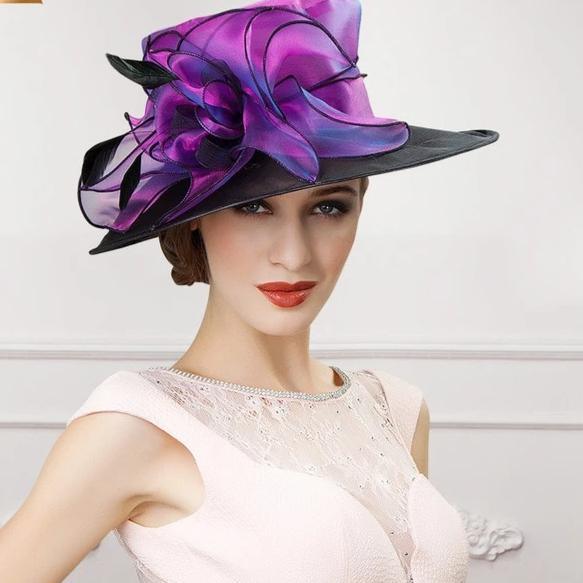 Organza Fedoras Hat Elegant Wide Brim Organza - TeresaCollections