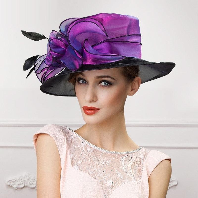 Organza Fedoras Hat Elegant Wide Brim Organza - TeresaCollections