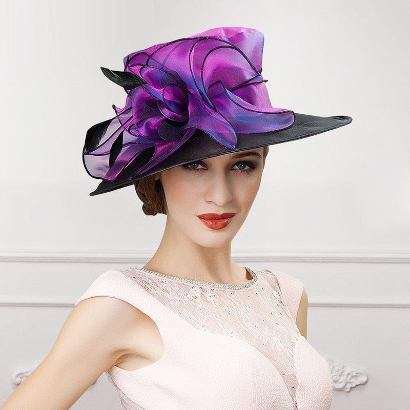 Organza Fedoras Hat Elegant Wide Brim Organza - TeresaCollections