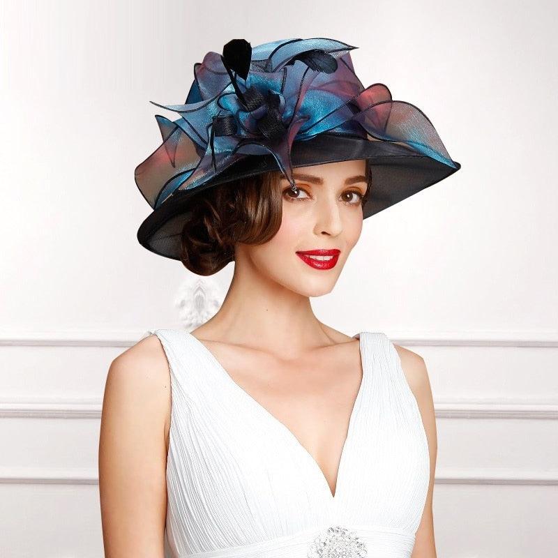 Organza Fedoras Hat Elegant Wide Brim Organza - TeresaCollections