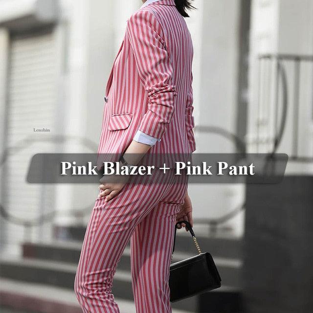 Striped Two-piece Set Blazer Pants Suits - TeresaCollections